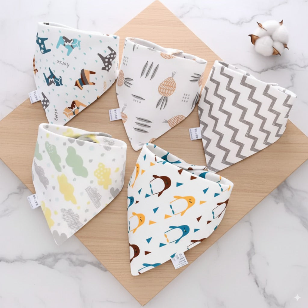 Pack 5 Baberos de algodón con diferentes estampados