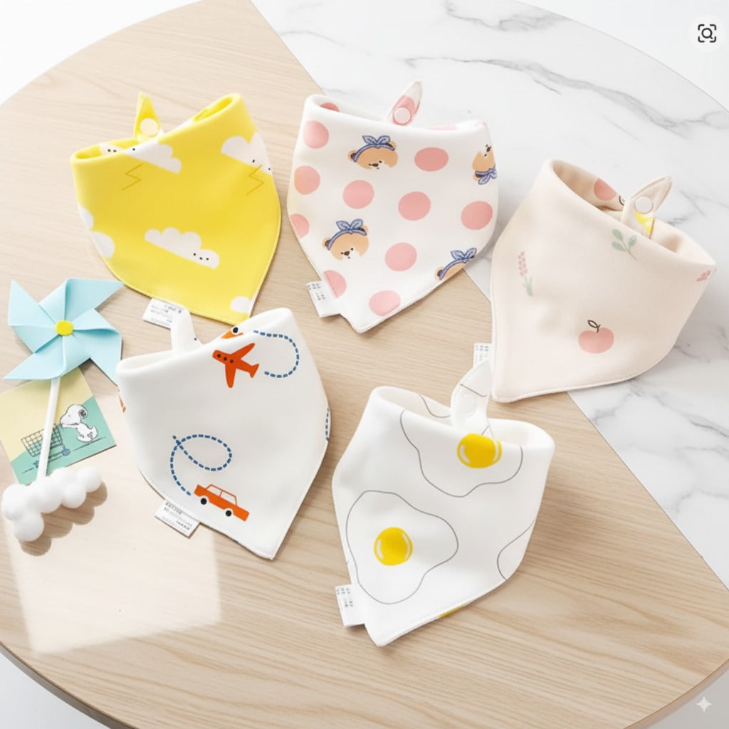 Pack 5 Baberos de algodón con diferentes estampados