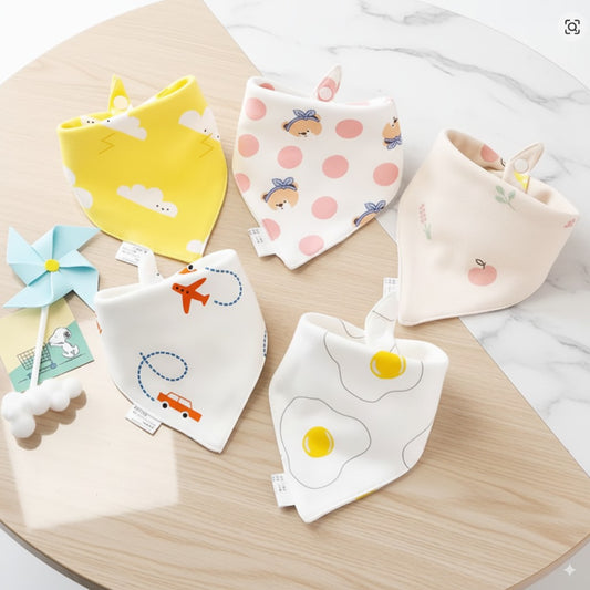 Pack 5 Baberos de algodón con diferentes estampados