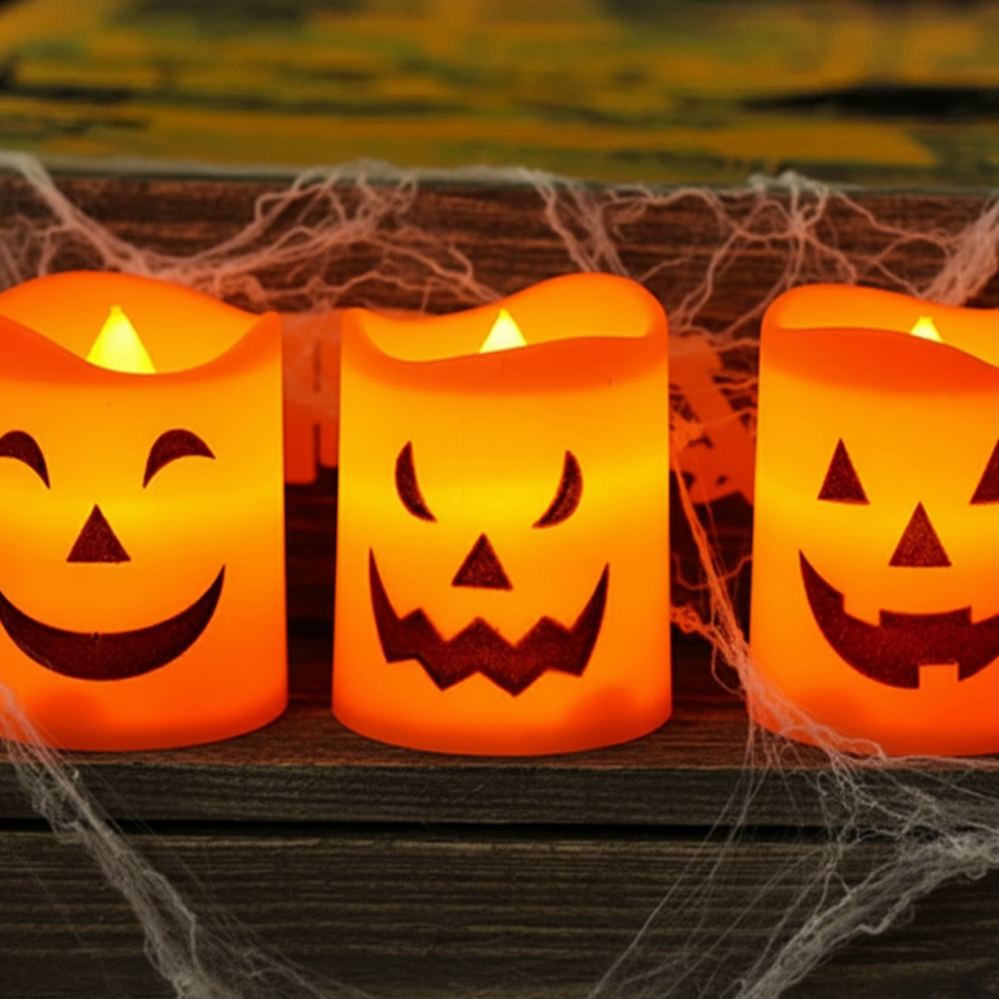 Calabaza y velas para Halloween iluminadas