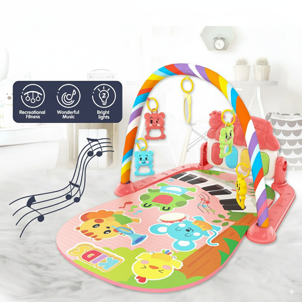 Tapiz para gimnasia de bebés con música y juguetes colgantes