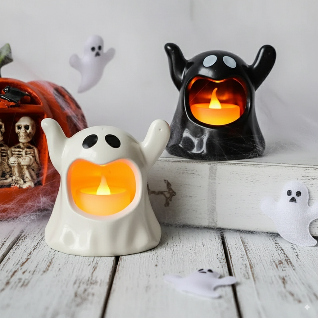 Fantasma con vela LED en la boca para Halloween