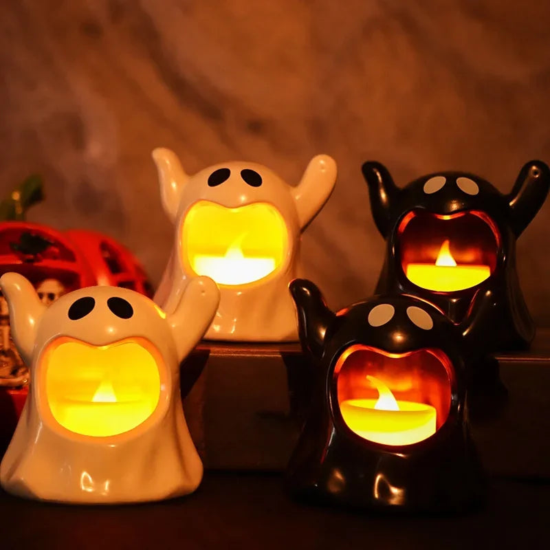Fantasma con vela LED en la boca para Halloween