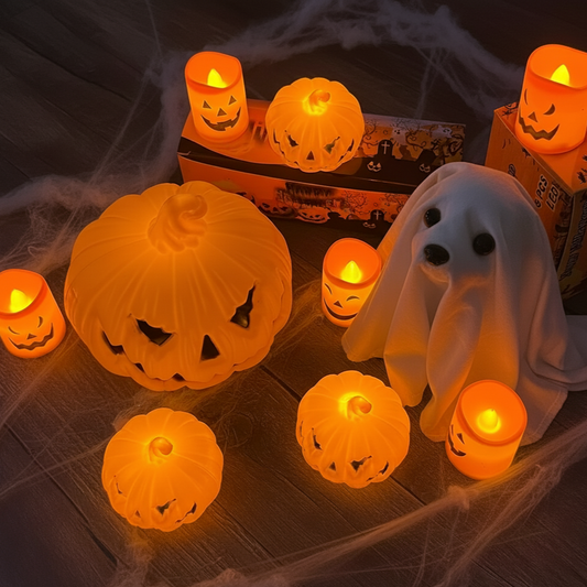 Calabaza y velas para Halloween iluminadas
